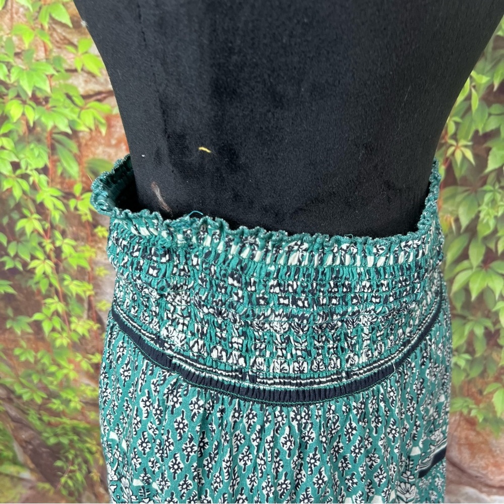 M.A.B.E. Mari Boho Patterned Green Shirred Maxi Skirt, M - Picture 8 of 16